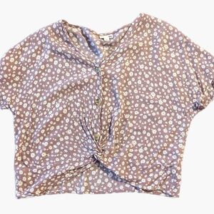 SO purple and daisy Print knot crop top size Large